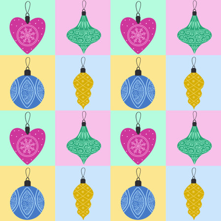 Christmas seamless pattern with toys. Christmas toys for the Christmas tree. Vector illustration. Vector illustrationのイラスト素材