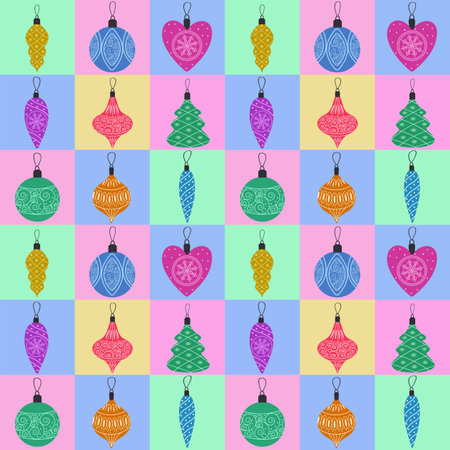 Christmas seamless pattern with toys. Christmas toys for the Christmas tree. Vector illustration. Vector illustrationのイラスト素材
