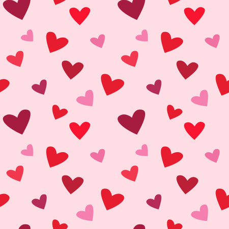 Red love heart seamless pattern illustration. Cute romantic pink hearts background print. Valentines day holiday backdrop texture, romantic wedding design. Vector illustrationのイラスト素材