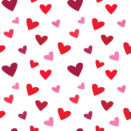 Red love heart seamless pattern illustration. Cute romantic pink hearts background print. Valentines day holiday backdrop texture, romantic wedding design. Vector illustrationのイラスト素材