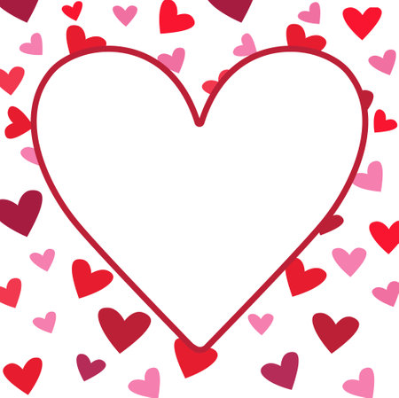 A heart-shaped frame studded with confetti of hearts.valentine's day. Cute heart-shaped frame with space for text. Vector illustrationのイラスト素材