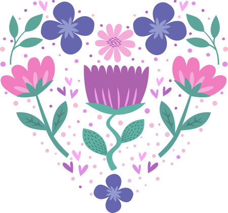 Vintage heart with flowers on a transparent background. Vector illustration for spring, Easter, Valentine is Day. It is intended for printing on surfaces and web design. Vector illustrationのイラスト素材