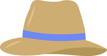 Vector illustration of a man's felt hat. Flat vector icon of a man's hat on a transparent background. Hat icon, western, derby hats, advertising campaigns, badges of summer hats with flexible brims. Vector illustrationのイラスト素材