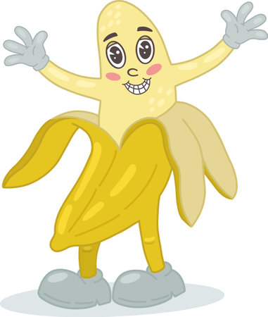 Groovy banana.Hand-draw a funny character from the cartoon "Banana" in a trendy retro-vintage style. Vector illustration. Vector illustrationのイラスト素材