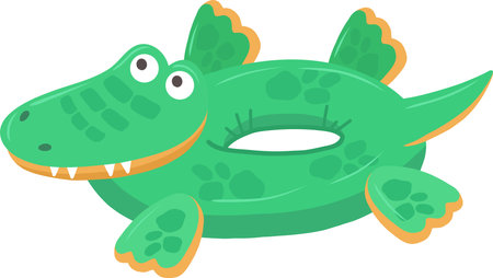 Inflatable swimming circle in the shape of a crocodile, vector illustration highlighted on a white background.A water accessory for summer holidays on the beach and in the pool, in tropical countries. Vector illustrationのイラスト素材