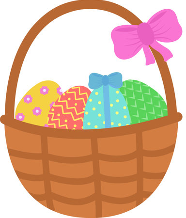 Easter basket with colorful Easter eggs on a white background. Vector Easter illustration. Vector illustrationのイラスト素材