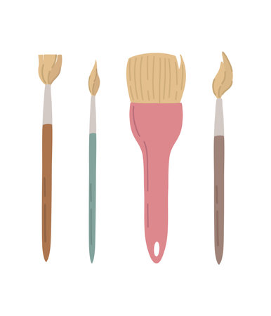 Vector brush set. Art supplies, accessories for creativity and hobbies. Vector illustration. Vector illustrationのイラスト素材