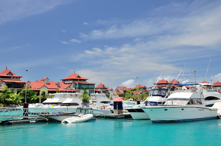 Luxury yachts in marina of Eden Island, Seychelles.のeditorial素材