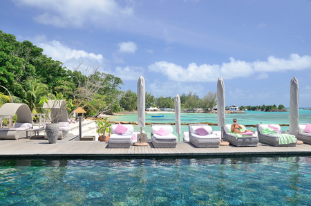 La Digue, Seychelles - September 1, 2013.Hotel Le Domaine de L`Orangeraie.のeditorial素材