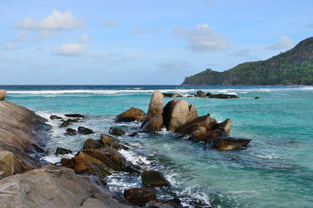 Rock coastline in Seychellesの写真素材