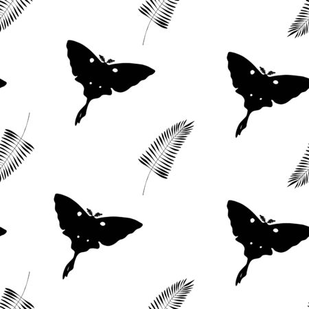 tropic repeat texture with butterflies and plantのイラスト素材