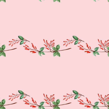 Pink seamless pattern of barberry twigs stripesの写真素材