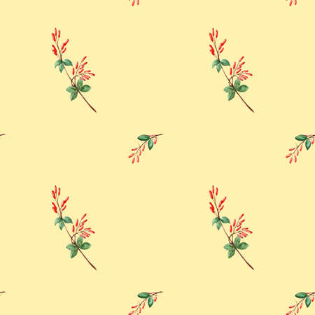Pattern with small branches of watercolour barberryの写真素材