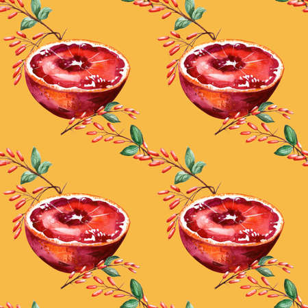 Mustard pattern with half a Sicilian orange and barberry