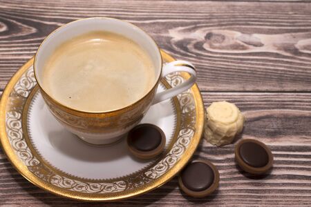 cup of coffee with sweetsの写真素材