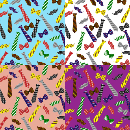Collection of vector patterns. Tie, bow, mustache. Design for Father's Day.のイラスト素材