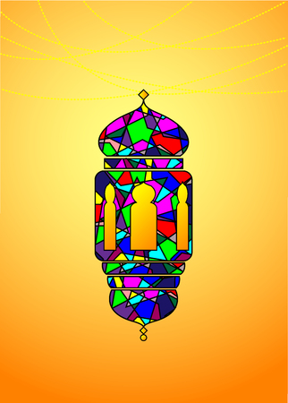 Muslim symbol - traditional Arabic lantern, lamp. Ramadan Kareem greeting card in modern style.のイラスト素材