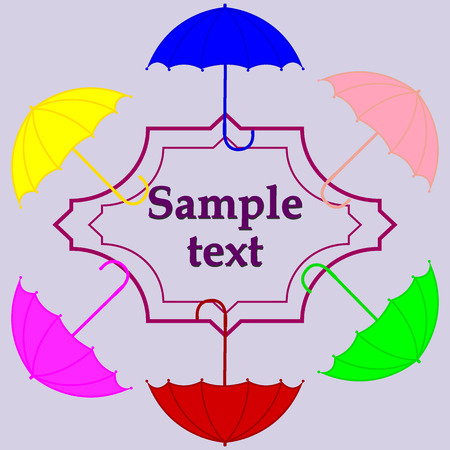 Frame of multi-colored umbrellas. Design of postcards, invitations, posters, banners. vector illustration.のイラスト素材