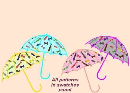 Seamless pattern of ties, men's bows and mustaches, located on umbrellas.のイラスト素材