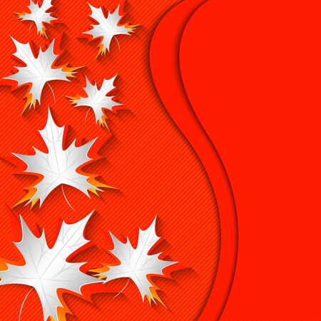 Maple leaves on original background. Design of autumn background, gift autumn certificate, banner for autumn sale, congratulation card for Thanksgiving or World teacher's day. Paper cut out style. Vector illustration.のイラスト素材