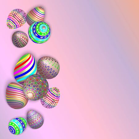 Collection of 3ds Easter eggs. Festive Easter background, wallpaper, screensaver. Vector illustration.のイラスト素材