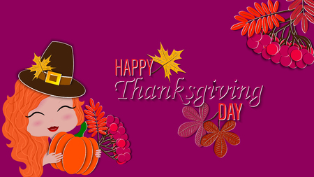 Autumn Thanksgiving background. Design of banner, cover, poster, website, wallpaper for autumn holidays. 3d vecror illustration, paper cut out art style.のイラスト素材