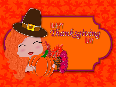 Autumn Thanksgiving background. Design of banner, cover, poster, website, wallpaper for autumn holidays. 3d vecror illustration, paper cut out art style.のイラスト素材