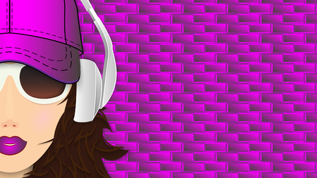 Face close-up of young woman on the background of the ultraviolet brick wall. 3d vector illustration. Popular 16: 9 aspect ratio.のイラスト素材