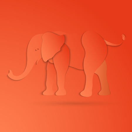 Coral elephant. Coral juicy background. The color of the year 2019 Live Coral. 3D vector illustration. Paper cut out style.のイラスト素材