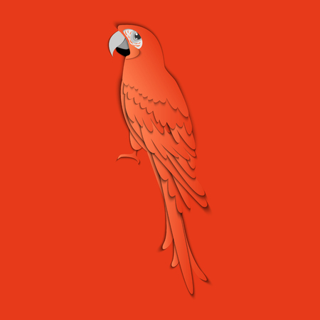 Coral parrot. Coral succulent background. Color of the year 2019 Living Coral. 3D vector illustration. Paper cut out style.のイラスト素材