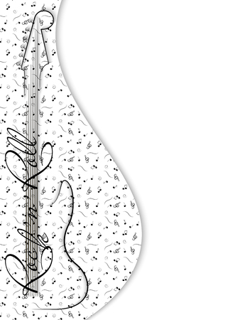 Black and white music background. Guitar and inscription rock'n'roll on white musical background. Design of invitation to party, disco, music banner, flyer, cover. 3D vector illustrationのイラスト素材