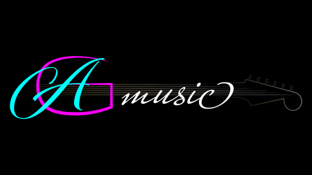 Abstract music logo. Black futuristic music background. Design element for invitation to party, disco, music banner, flyer, cover. Vector illustration.のイラスト素材
