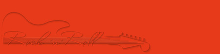 Coral music background. Guitar and inscription rock'n'roll on coral background . Invitation to party, disco, music banner, flyer, cover, wallpaper. 3D vector illustration. Paper cut out style.のイラスト素材
