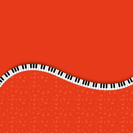 Coral music background. Piano keys on musical background. The color of the year 2019 Live Coral. Design invitations to party, disco, music banner, flyer. 3D vector illustration. Paper cut out styleのイラスト素材