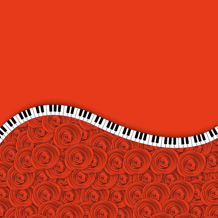 Abstract coral background with roses, piano and place for text. The color of the year 2019 Live Coral. 3D illustration. Paper cut out art style.の写真素材