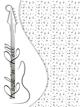 Black and white music background. Guitar and inscription rock'n'roll on white musical background. Design of invitation to party, disco, music banner, flyer, cover. 3D vector illustrationのイラスト素材