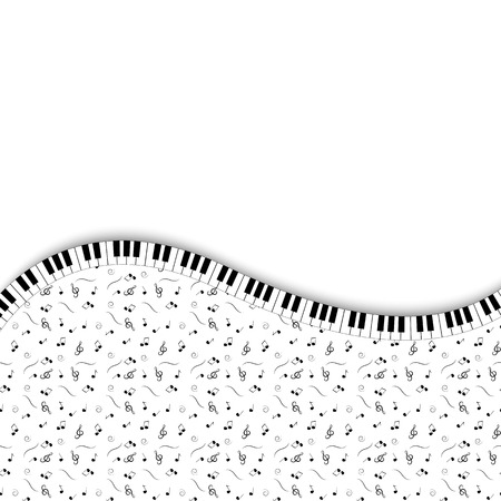 Black and white music background. Piano keys on musical background. Design invitations to party, disco, music banner, flyer, cover, wallpaper. 3D vector illustration. Paper cut out styleのイラスト素材