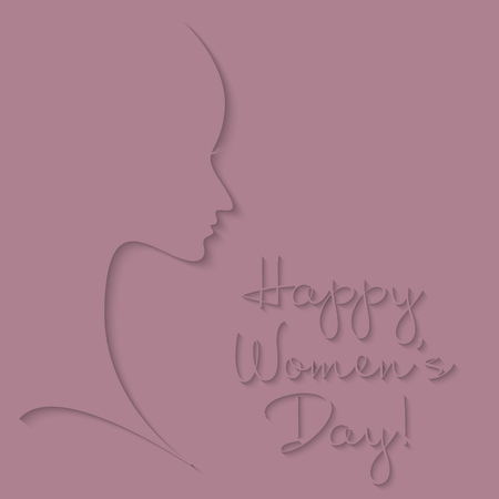 Contour of the person face and the inscription Happy Women's Day. Pink festive background. Vector illustration for March 8 or Mother's Day.のイラスト素材