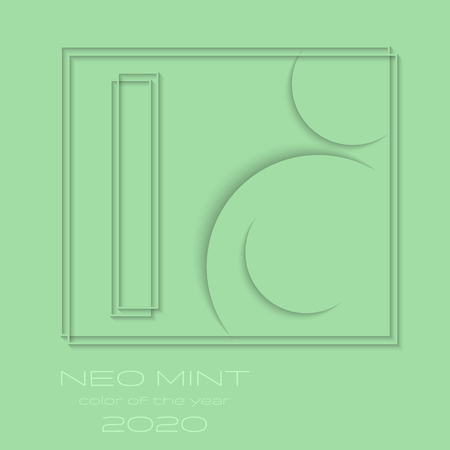 Abstract 3d background with neo mint paper layers. Neo Mint color of the Year 2020 inscription. Vector geometric illustration. Graphic design element.のイラスト素材