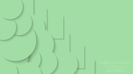 Abstract 3d background with neo mint paper layers. Neo Mint color of the Year 2020 inscription. Vector geometric illustration. Graphic design element.のイラスト素材
