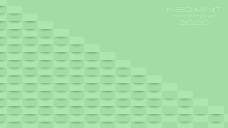 Abstract 3d background with neo-mint color geometric figures. Neo Mint color of the Year 2020 inscription. Vector geometric illustration. Graphic design element. Paper cutuot art style.のイラスト素材
