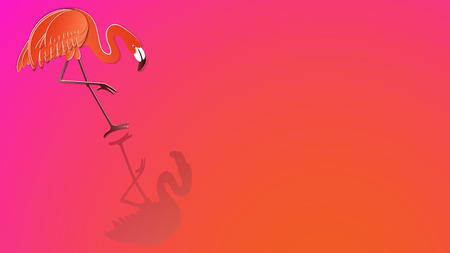 Flamingo and its reflection on neon futuristic background. Template banner, billboard, background, wallpaper. Vector illustration. There is a place for text.のイラスト素材