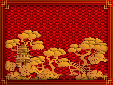 Traditional oriental landscape, background. Vector illustration.のイラスト素材