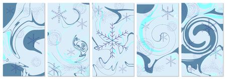 Five winter backgrounds with copy space for text. Every background is isolated. Good for Happy New Year, Merry Christmas, social media stories, banner, greeting card, poster, ad, discount banner.のイラスト素材