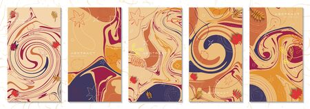 Vector set of autumn backgrounds with copy space for text. Trend shape for banner, greeting card, poster, advertising, social media stories, discount banner. Every background is isolated. のイラスト素材