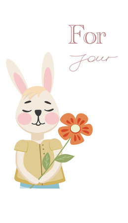 Happy birthday card. For your.Cute rabbit with flower and calligraphy. Vector illustration templateのイラスト素材