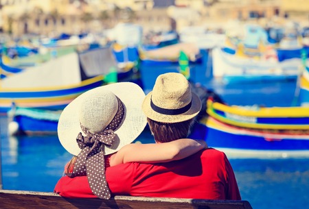 happy loving couple on vacation in Malta, Europeの写真素材