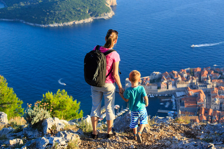 mother and son travel in Europe, Croatiaの写真素材
