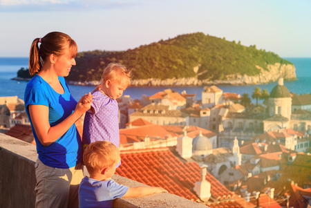 mother and little daughter on vacation in Dubrovnik, Croatiaの写真素材