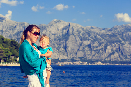 mother and little daughter on sea vacationの写真素材
